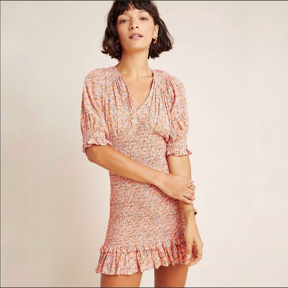 Faithfull the Brand Margherita Smocked Mini Dress in Mathiola Floral Print